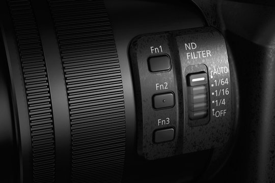 Neues Topmodell bei den Panasonic Hybrid-Bridgekameras: die Lumix FZ200 besitzt ein Leica 20fach-Zoom, einen grossen 1-Zoll-Sensor und zahlreiche professionelle 4K und Full HD Video-Optionen. Im Bild die frei belegbaren Funktionstasten und das fünffache ND-Filter.