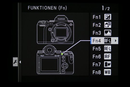 Fujifilm GFX 50S: Setup-Menü, Benutzerdefinierte Tasten-Anpassung.