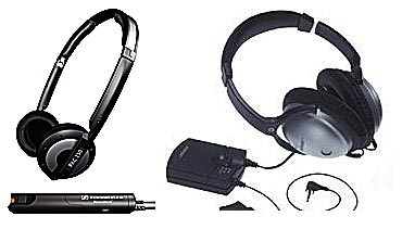 Hörer mit Lärmkiller. Das PXC250 Kopfhörersystem und der Bose QC-1 arbeiten mit einer aktiven Lärmkompensation.