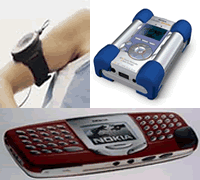 Nike's Armband mit MP3-Player, die Recorder Jukebox von Archos und Nokia Handy mit Musikplayer.