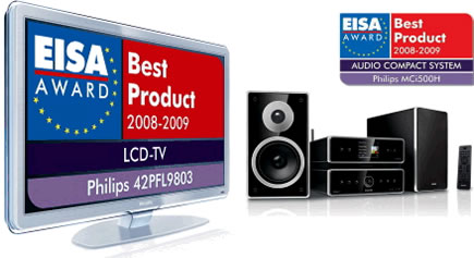 Philips gewinnt zwei EISA Awards 2008-2009 für einen LCD TV und eine Streamium Audio Kompakt-Anlage
