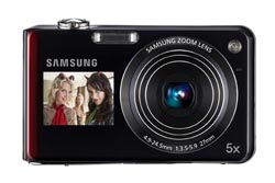 Die beiden Samsung Kameras PL150 und PL100 sind mit einem zweiten Display auf der Frontseite ausgestattet.