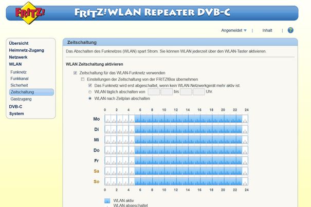 Die WLAN-Funktion des Repeaters lässt sich zeitgesteuert automatisch schalten.