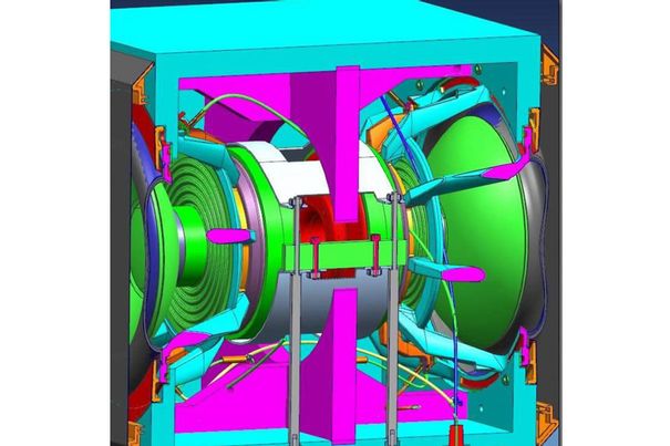 Der schematische Innenaufbau macht deutlich, wie starr die beiden 20-Zentimeter-Treiber intern verkoppelt sind. Das Gehäuse ist aufwändig innenstabilisiert.