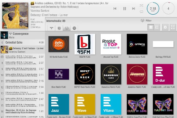 Auf der Startseite des Internetradio-Angebots zeigt die Lumin Music App eine Auswahl an Sendern mit hoher Datenrate.
