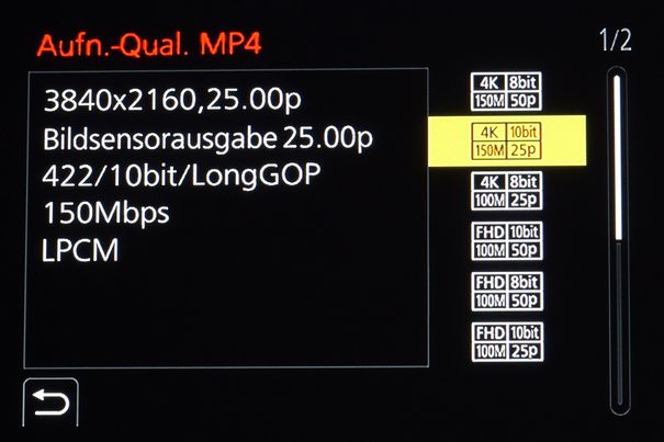 Aufnahmequalität: In 4K/UHD kann mit 4:2:2 10-Bit gefilmt werden.