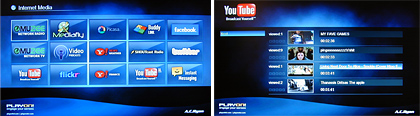 Das Internet-Angebot (links) und die YouTube Auswahl im neuen GUI