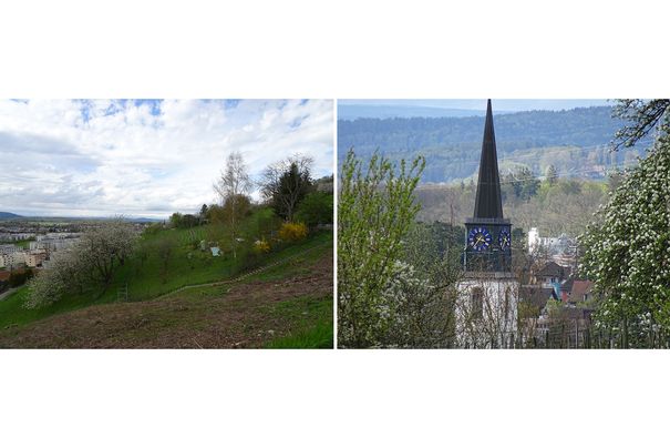 Das 30-fache Zoom der Sony Cyber-Shot HX90V in Weitwinkel- und Tele-Einstellung. Im linken Foto befindet sich der Kirchturm in der Bildmitte.