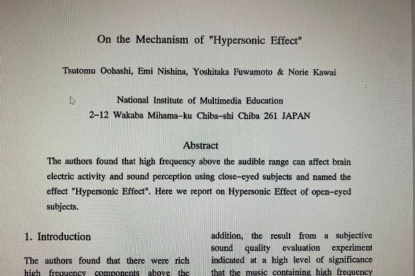 Titelblatt (Auszug) aus einer japanischen Studie über den Hypersonic-Effekt aus dem Jahr 1993(!).