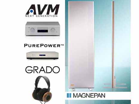 AVM bei Digital Unterhaltungs AG (Raum 5). Neu werden die Produkte des deutschen Herstellers AVM Next Generation durch die Digital Unterhaltungs AG in Baar vertrieben. An den Flächenstrahlern Magnepan 1.6 werden abwechselnd zwei Ketten vorgeführt: Der CD-Receiver C5 und die Komponentenanlage mit CD Player CD3 NG, Vorverstärker Evolution V3 NG und Monoblöcken M3 NG. Mit dem Netzaufbereitungssystem PurePower 1050 aus Kanada wird die sensationelle Klangverbesserung durch reinen Strom hörbar. Kopfhörer-Fans steht die Referenz, Grado GS1000, zum Test bereit. www.digitalcom.ch