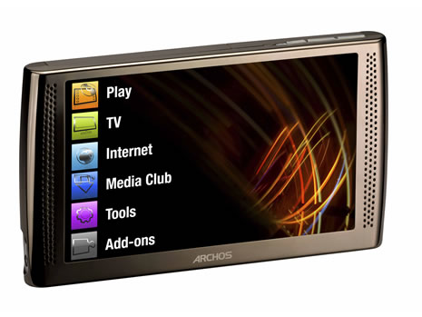Der Archos 7 ist der grössere Bruder des Archos 5 und glänz auch mit Internet-Funktionen wie Web Radio und IPTV. Mit maximal 320 GB bietet er unglaublichen Speicherplatz und wird so zur ernsthaften Videothek. Dazu passt das 7" Display mit 800x480 Pixel. Filme spielt er auch im 720p HD Format. Über die als Extra erhältliche DVR-Station kann er Inhalte auch auf dem TV wiedergeben und vom TV aufnehmen. Das ultimative Media-Gadget gibts ab 840 CHF.