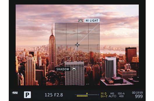 Eine neue Art der Bedienung eröffnet das EVF Creative Control: Highlight und Schattenhelligkeit lassen sich anhand der Einblendung einer Tonwertkurve auf das Sucherbild separat regeln.