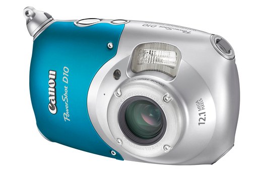 Canon PowerShot D10: Sie ist Canons erste wasserdichte Kompaktkamera und wurde bereits anfangs 2009 eingeführt. Fotos sind mit bis zu 12 Mpx, Videos mit – heutzutage unzeitgemässer – VGA-Auflösung möglich. Ihr heutiger Preis ist 328 Franken.