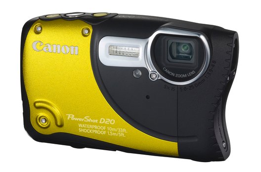 Canon PowerShot D20: Die neue Wasserdichte von Canon ist recht gross und griffig und in drei Farbkombinationen für 448 Franken erhältlich. Die D20 bietet 12 Mpx, 1080/24p-Video und ein 28 - 140 mm Objektiv.