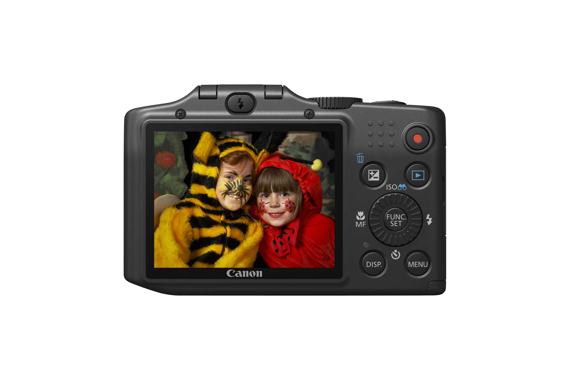 Bildkontrolle mit dem 3 Zoll-LCD (7,5 cm), der über 230'000 Pixel verfügt. Der rote Knopf ist der Auslöser für Videos bis 720p.