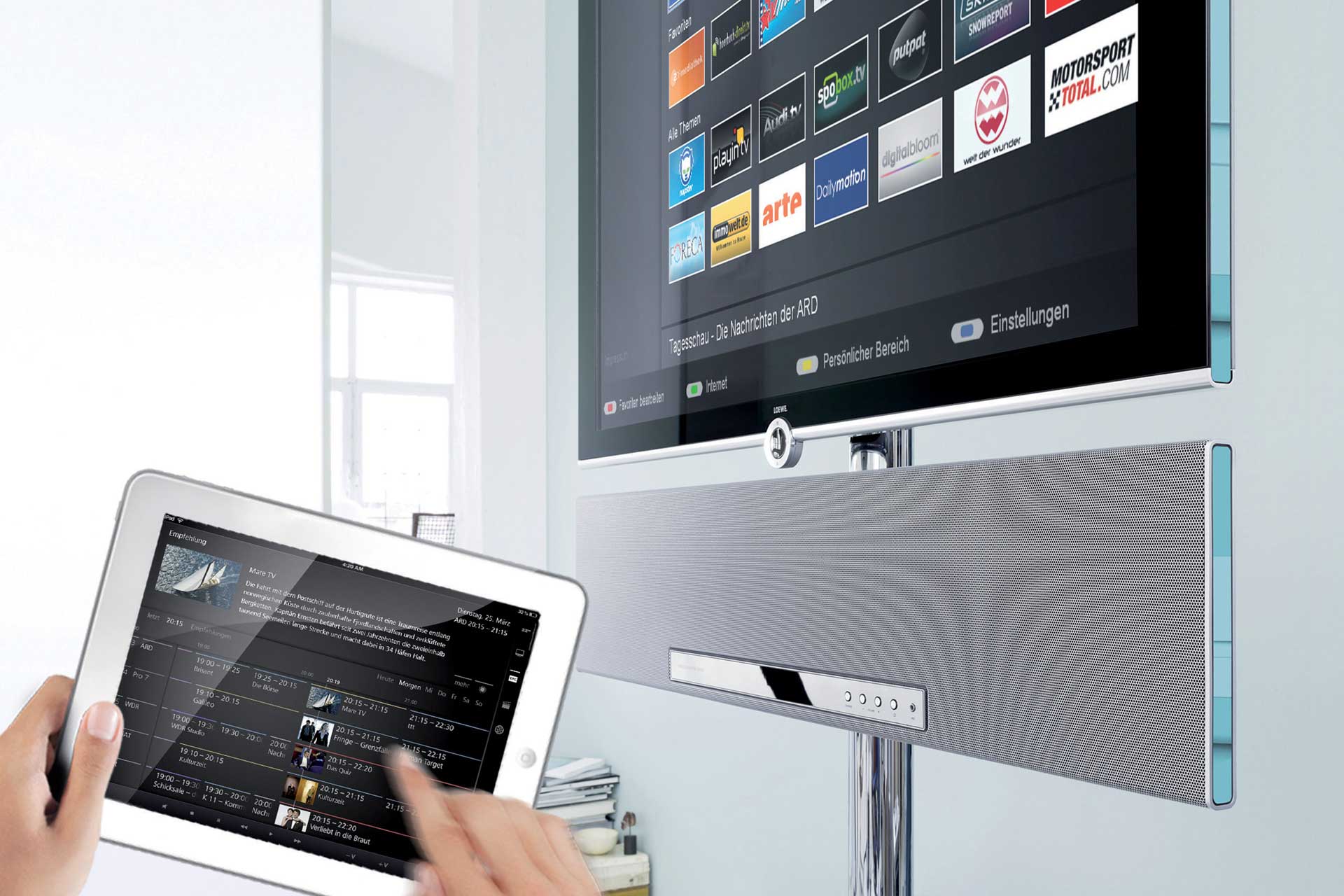 Die Assist Media App macht das iPad zur grossflächigen Fernbedienung von Loewe-Fernsehern. 