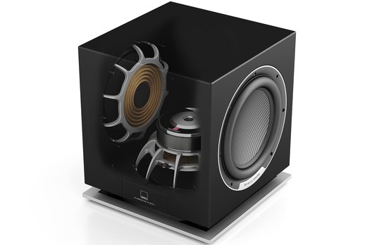 Der geschlossene Subwoofer ist mit einem 25 cm-Treiber Downfire-Treiber und zwei Passivmembranen bestückt.