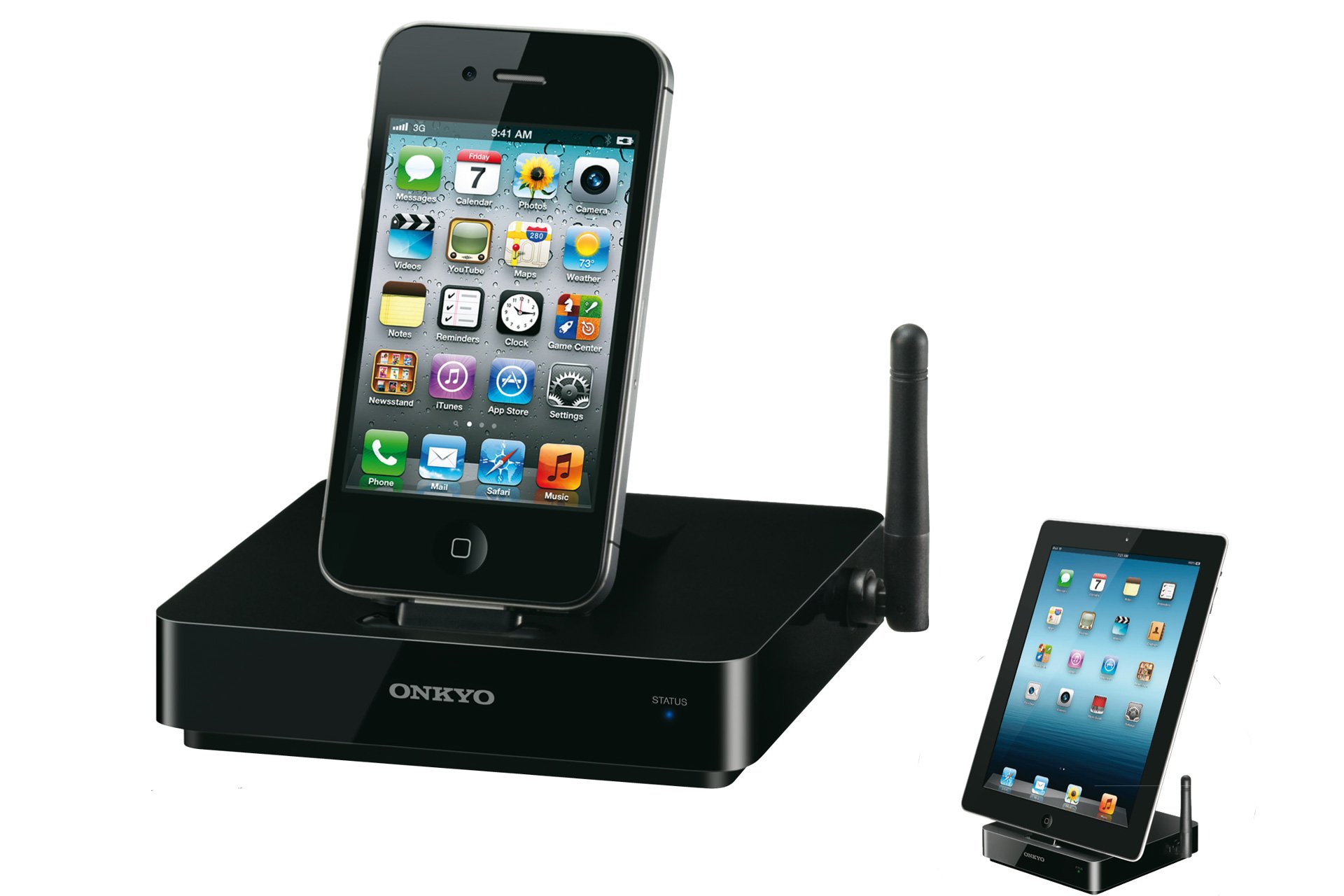 Die Dockingstation DS-A5 von Onkyo erlaubt die digitale Anbindung von iOS-Geräten an vorhandene Stereoanlagen und verfügt über AirPlay.