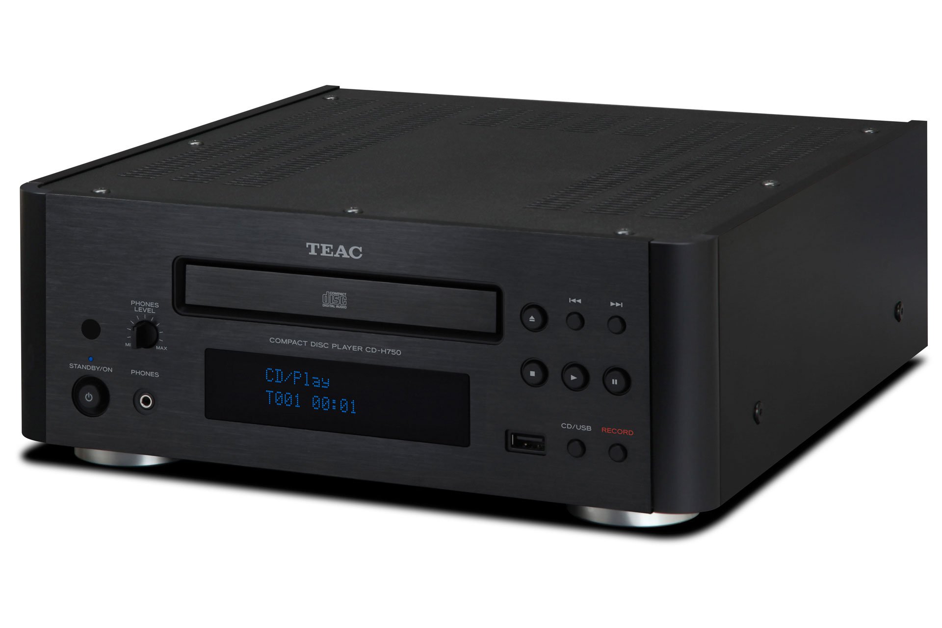 Am USB-Eingang auf der Vorderseite des CD-Spielers CD-H750 lassen sich iOS-Geräte (iPod/iPhone) anschliessen. Das CD-Laufwerk verfügt über einen zentrierten Aufbau und soll dank des optimal ausbalancierten Gewichts eine hohe Klangqualität bieten.
