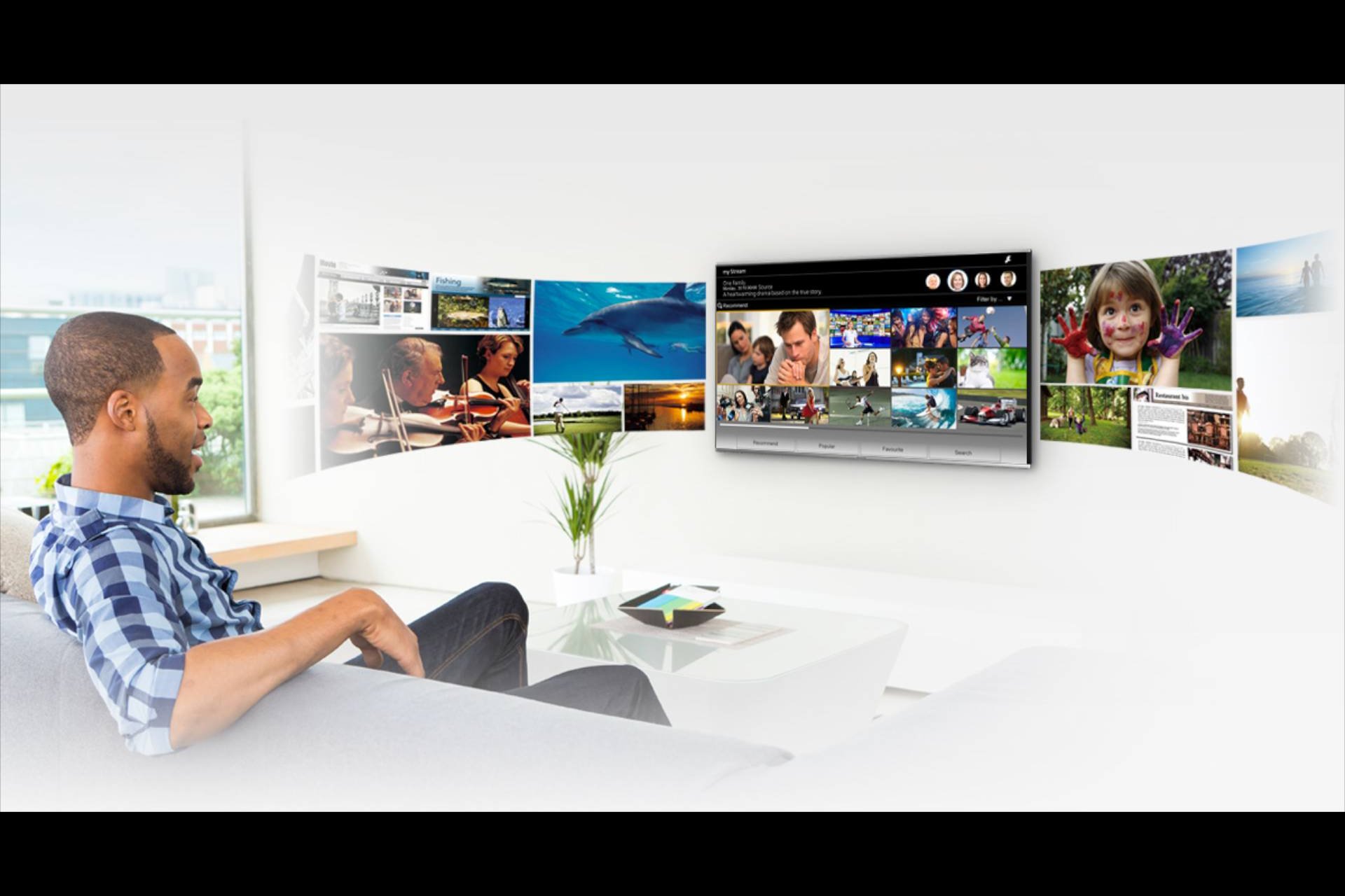 Auch ganz nett: Die My-Stream-Funktion macht Anhand von Sehgewohnheiten dem TV-Konsumenten Vorschläge für Videoinhalte - und das querbeet - ob von youTube, Internet über den Browser oder über den Kabel-Tuner. My-Stream zeigt einem auf einer Seite an, was gefallen könnte.