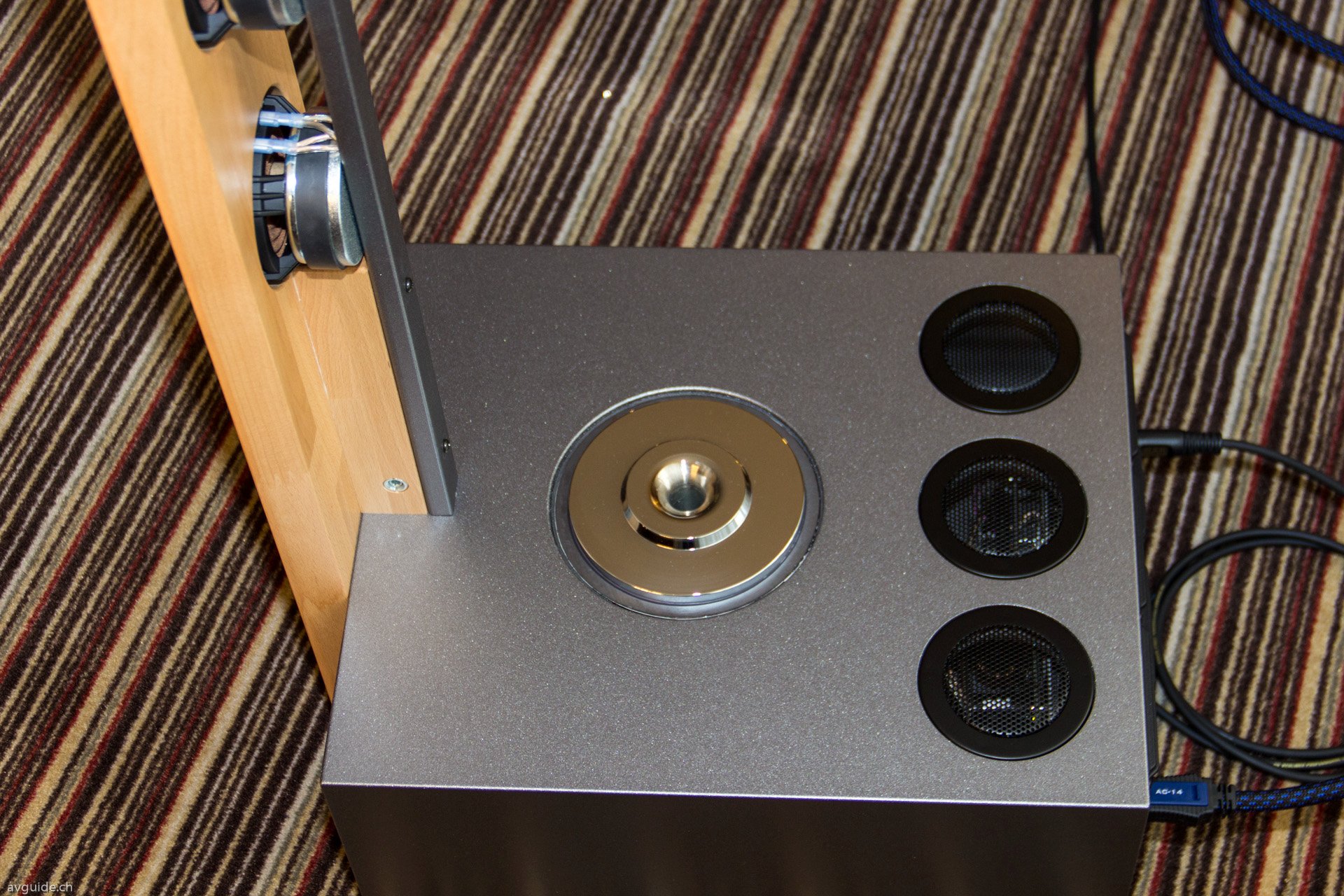 Subwoofer- und Frequenzweiche werden digital realisiert. Der entscheidende Vorteil: das Zeitverhalten der einzelnen Wege wird korrigiert. Signale von Bass-, Mittel- und Hochtontreibern kommen gleichzeitig am Hörplatz an!