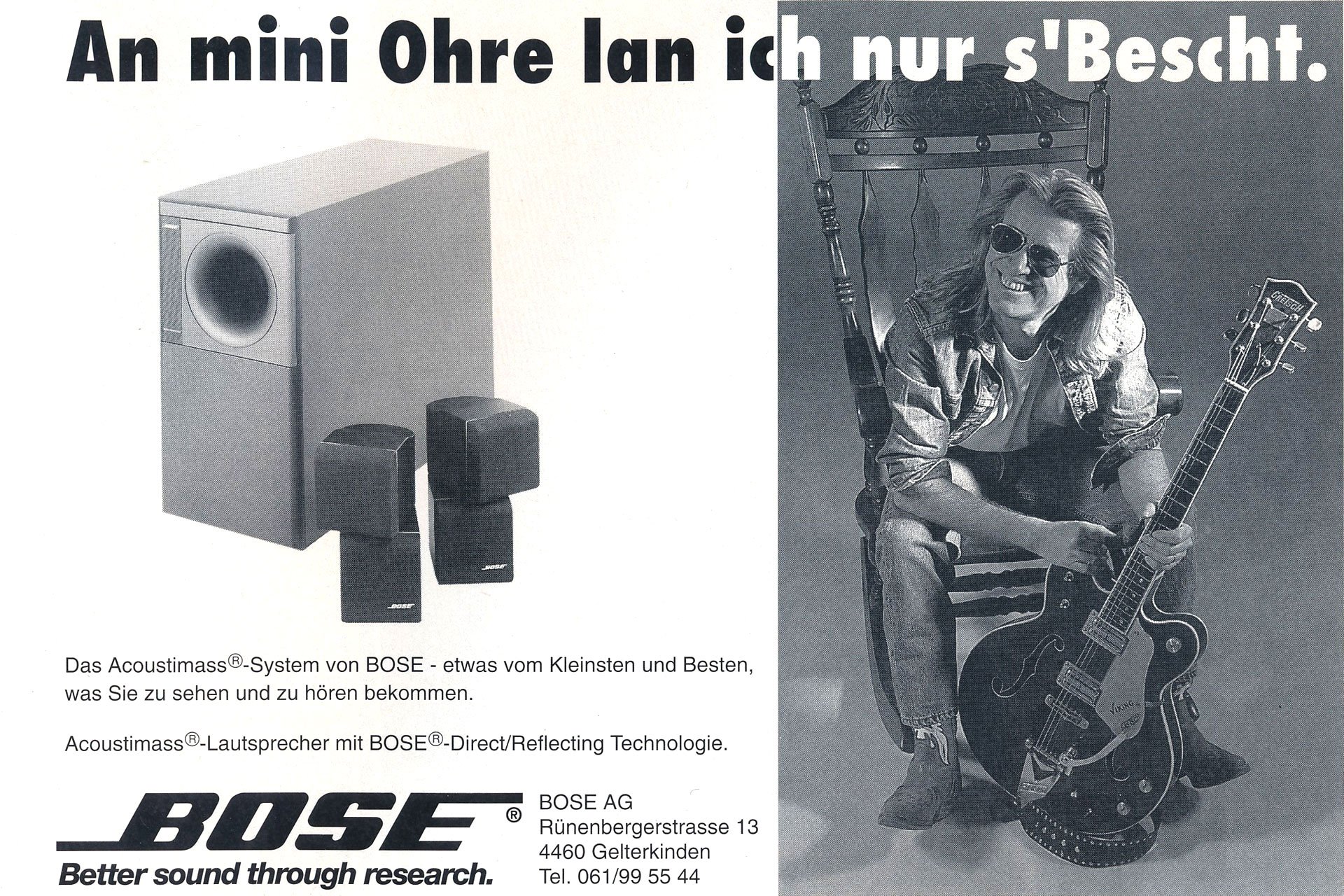 Wo er recht hat, hat er recht. Swissness mit dem Swiss-Beatle Toni Vescoli in einem Inserat von 1993.