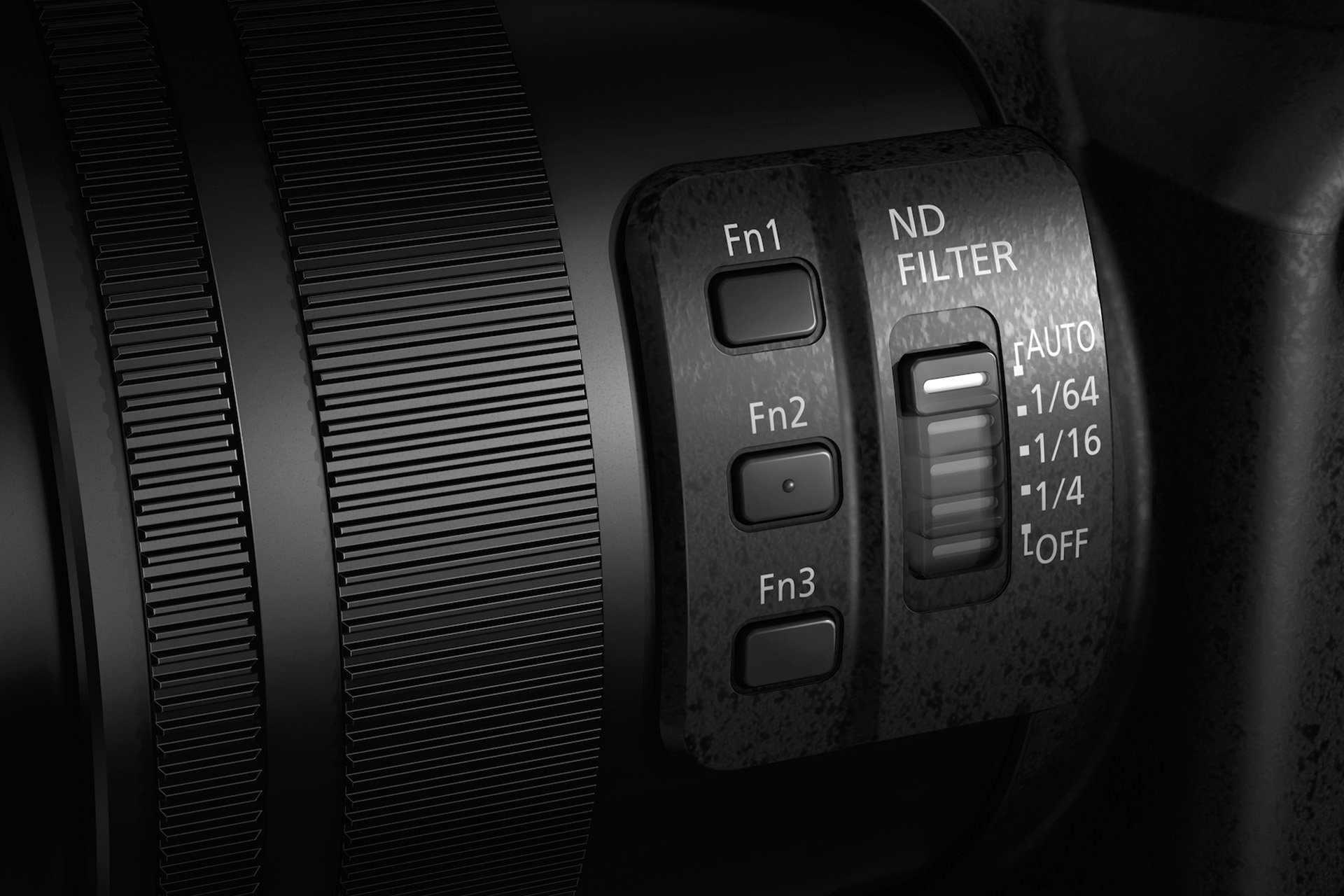 Neues Topmodell bei den Panasonic Hybrid-Bridgekameras: die Lumix FZ200 besitzt ein Leica 20fach-Zoom, einen grossen 1-Zoll-Sensor und zahlreiche professionelle 4K und Full HD Video-Optionen. Im Bild die frei belegbaren Funktionstasten und das fünffache ND-Filter.