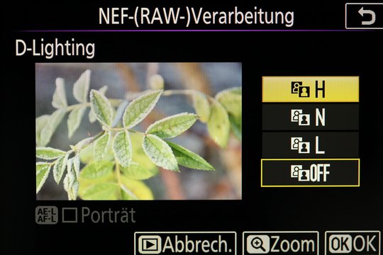 Nikon D5600. Bildbearbeitung im Nachhinein: D-Lighting hoch.