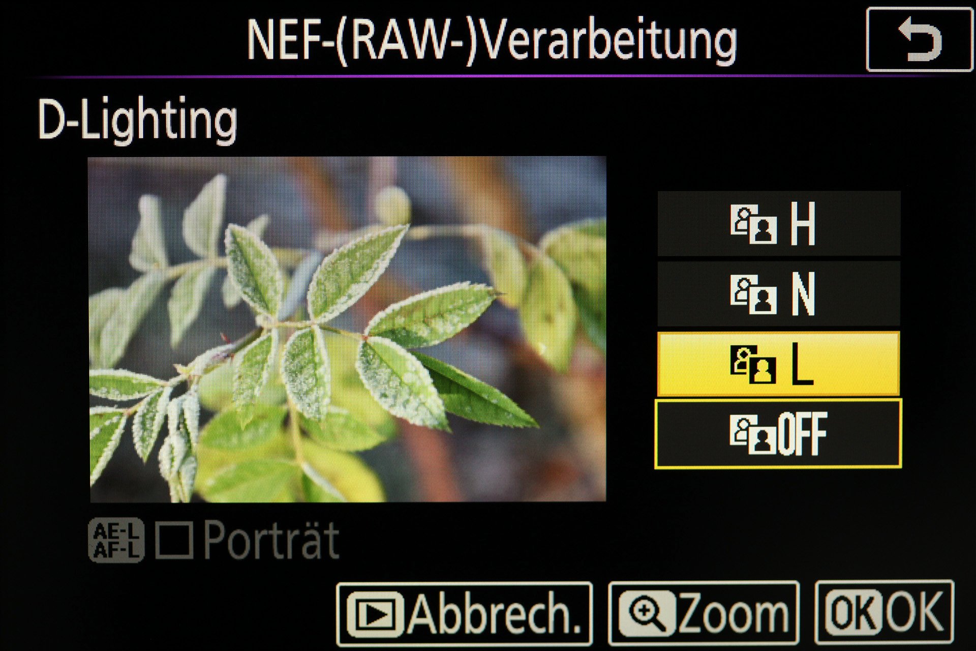 Nikon D5600. Bildbearbeitung im Nachhinein: D-Lighting leicht.