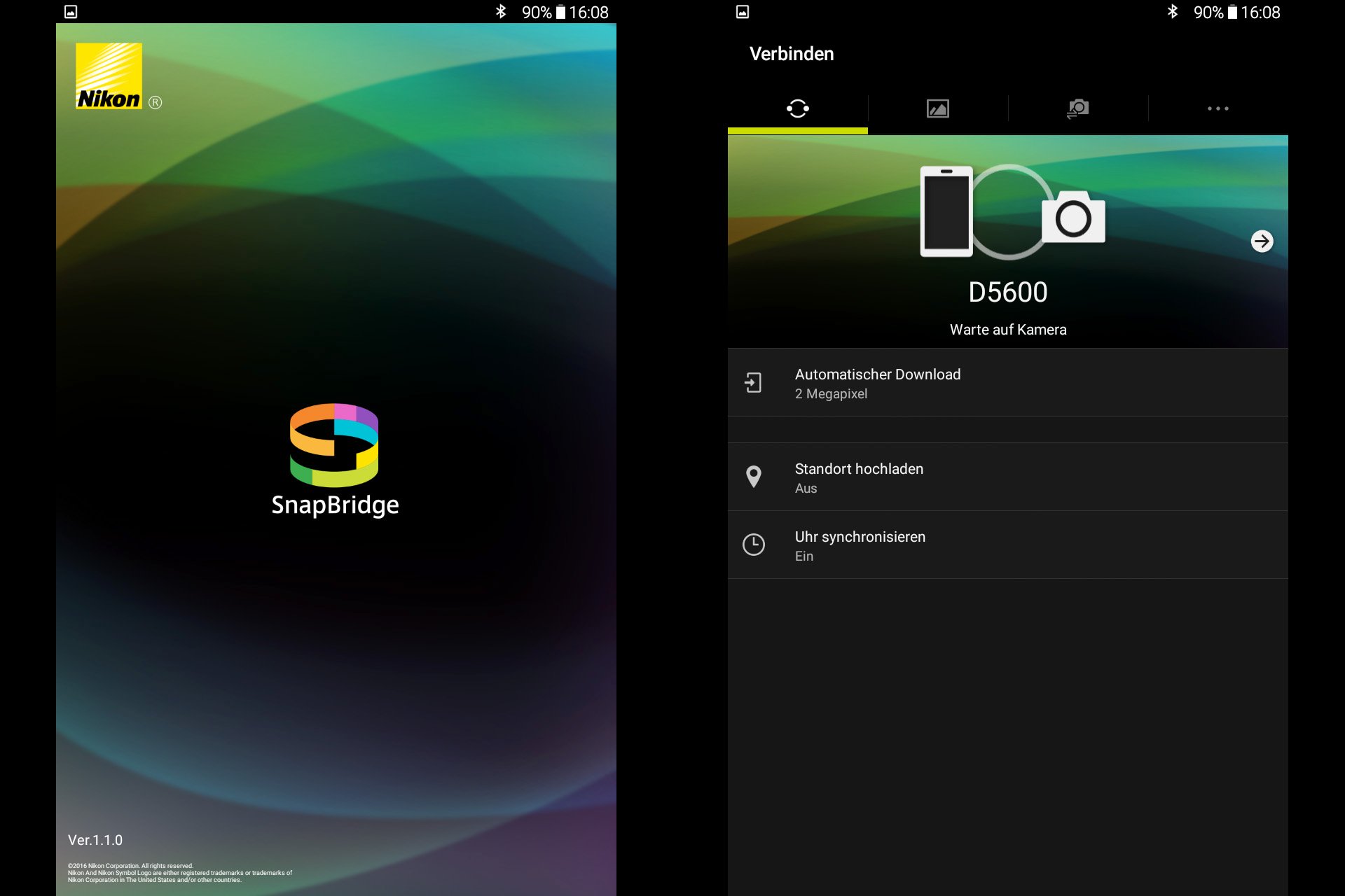 Die "Nikon SnapBridge"-App und stromsparende Bluetooth-Low-Energie-Technik erlauben eine dauerhafte Synchronisation zwischen Kamera und Smartphone.