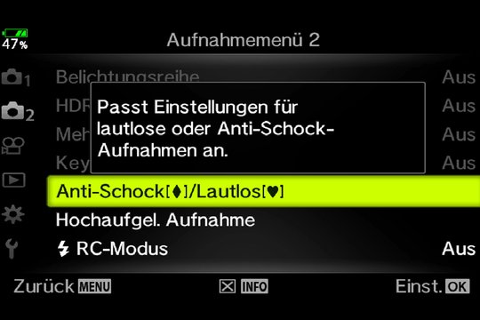 Olympus OM-D E-M1 Mark II: Zu den meisten Menüpunkten gibt es einblendbare Hilfstexte.