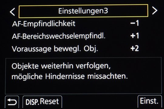 Panasonic GH5: Detail-Menü für die Einstellung der AF-Empfindlichkeit.