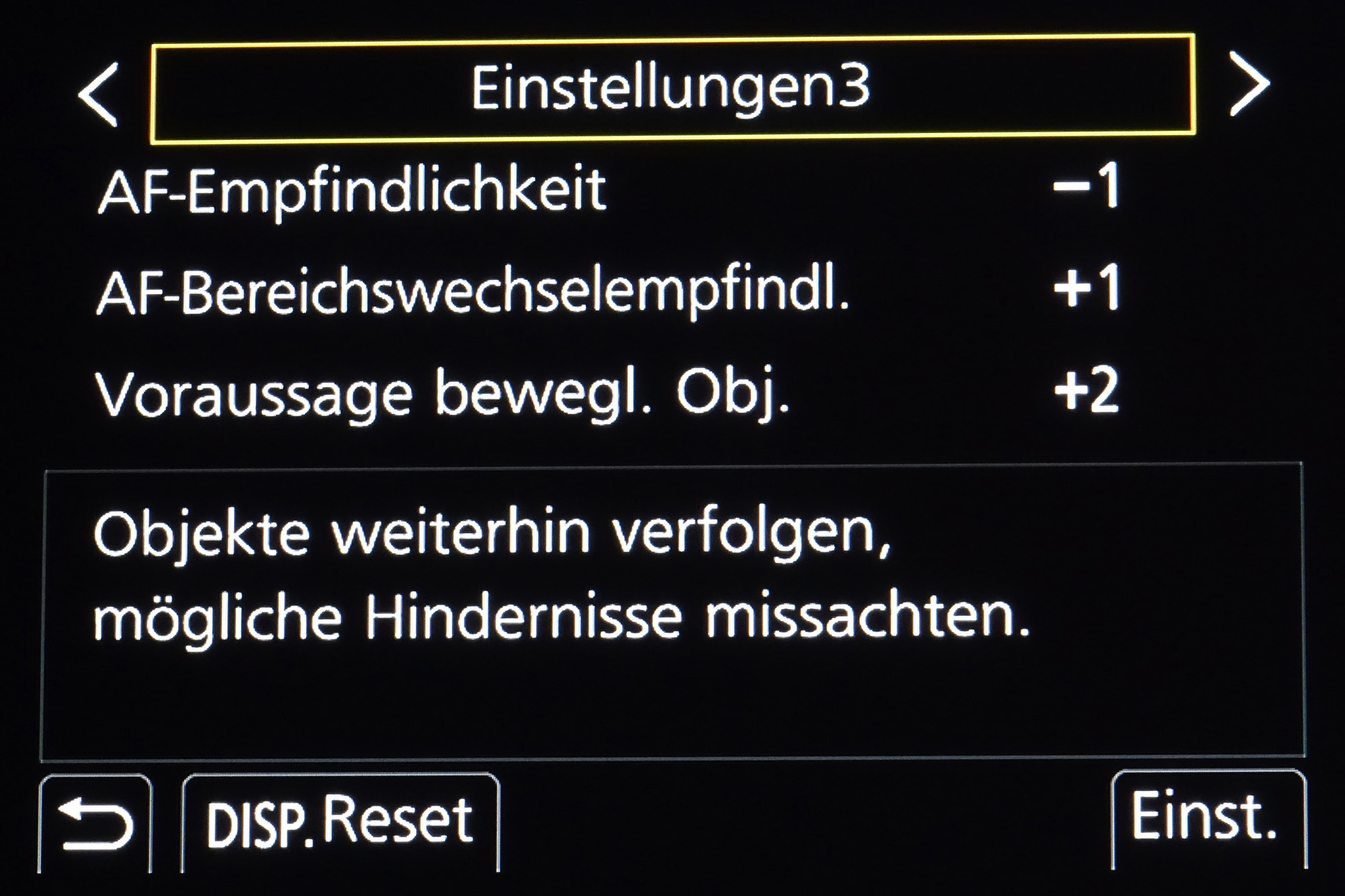 Panasonic GH5: Detail-Menü für die Einstellung der AF-Empfindlichkeit.