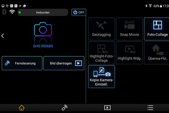 Panasonic GH5, per WiFi mit Android Tablet verbunden.