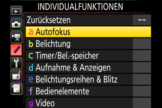 Nikon D7500: Autofokus-Einstellungen bei den Individualfunktionen, Seite 1.