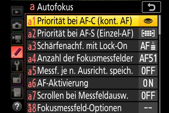 Nikon D7500: Autofokus-Einstellungen bei den Individualfunktionen, Seite 2.