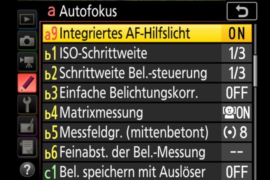 Nikon D7500: Autofokus-Einstellungen bei den Individualfunktionen, Seite 3.