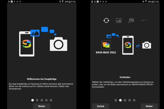 Nikon D7500: Installation der SnapBridge-App für die Verbindung zwischen Kamera und Smartphone. 