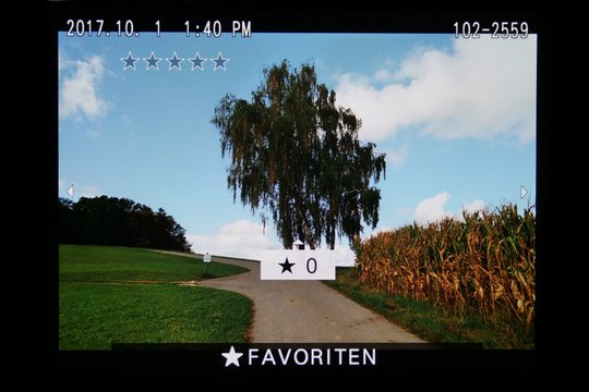 Fujifilm GFX 50S: Wiedergabemenü, Favoritenwahl bestimmen durch Anzahl Sterne.