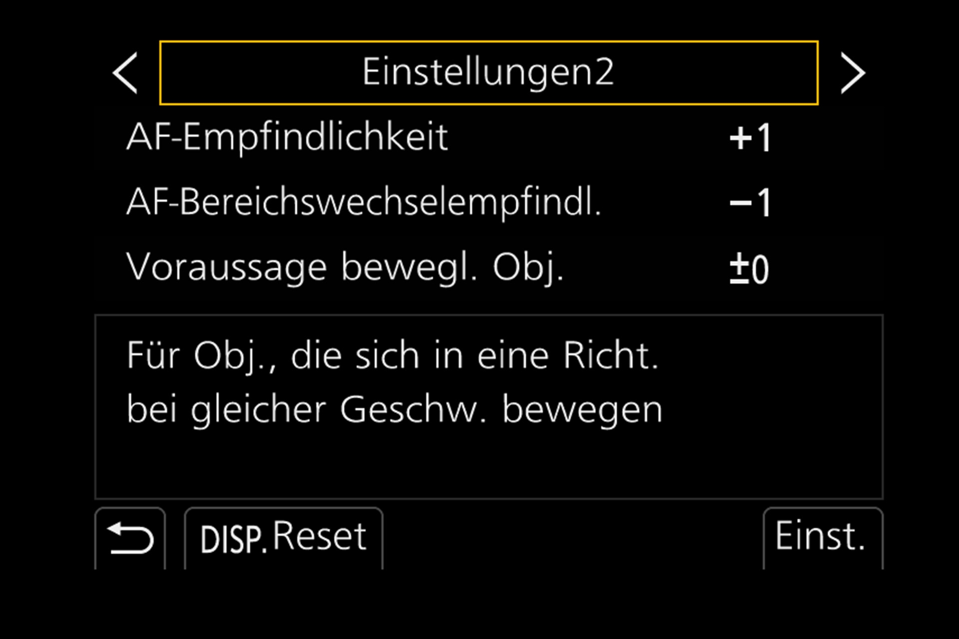 Panasonic Lumix G9: AF-Untermenü Einstellungen 2.