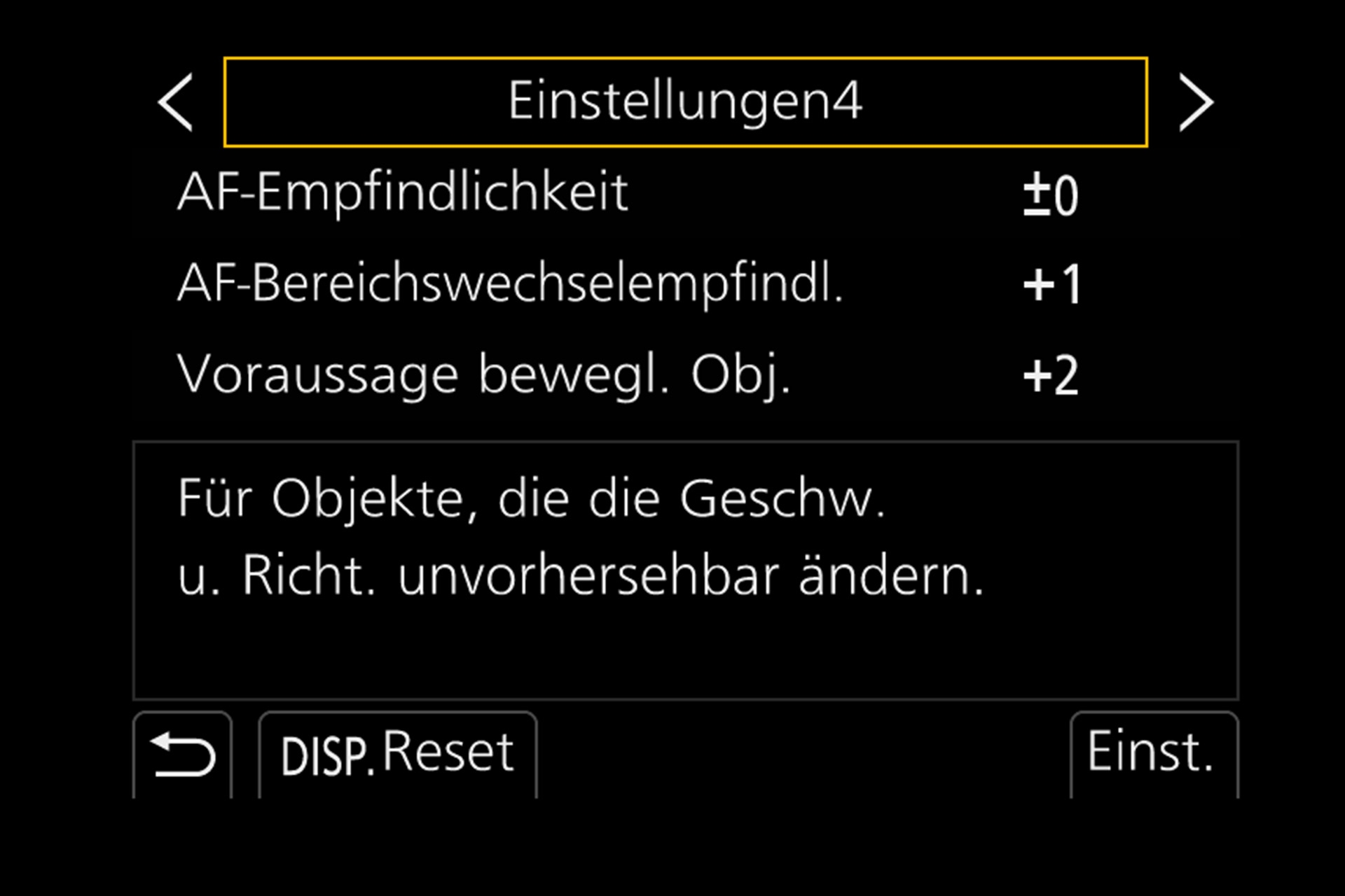 Panasonic Lumix G9: AF-Untermenü Einstellungen 4.