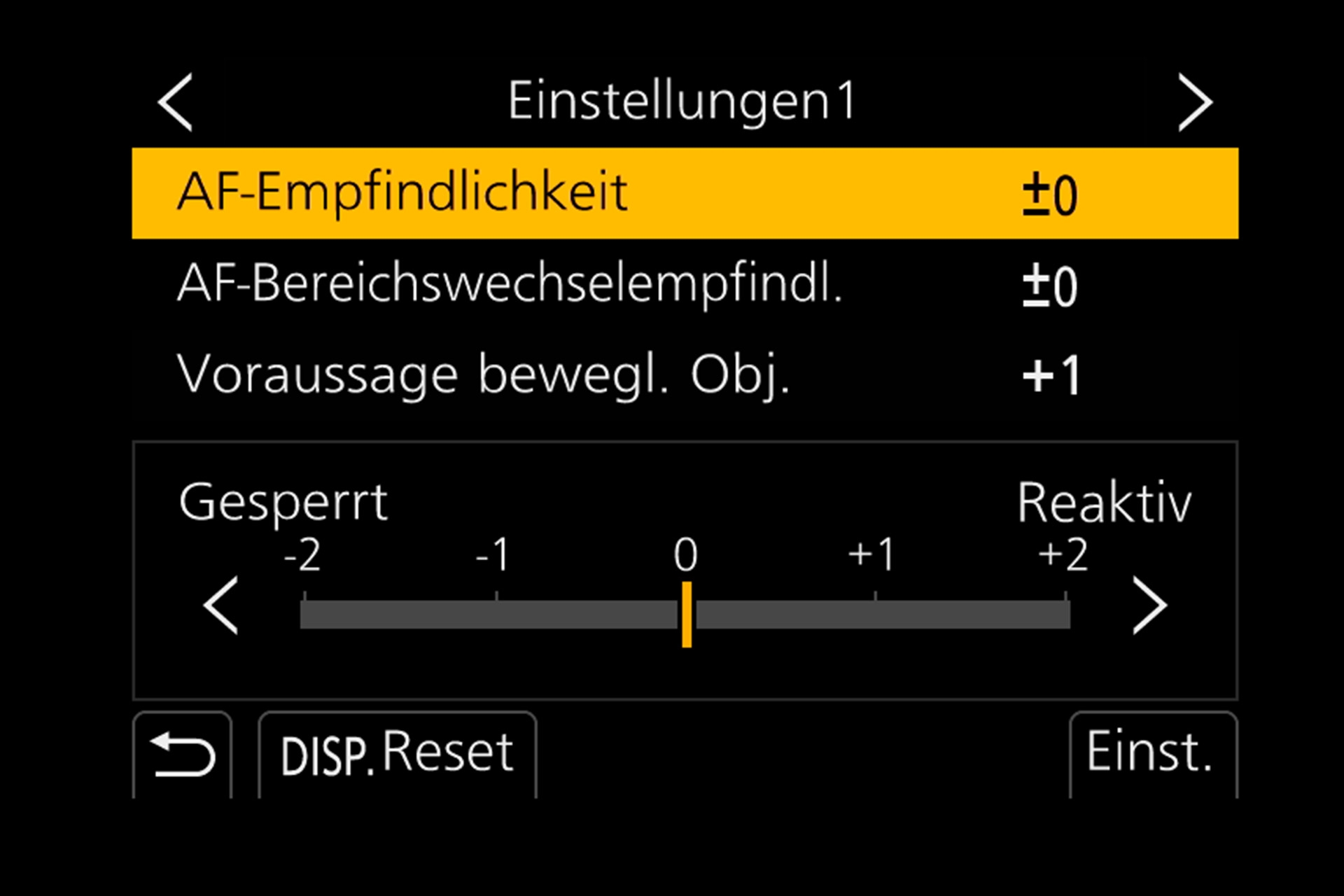 Panasonic Lumix G9: Jede der vier Einstellungen lässt sich über drei Parameter noch präziser ans eigene Motiv anpassen, hier AF-Empfindlichkeit. 