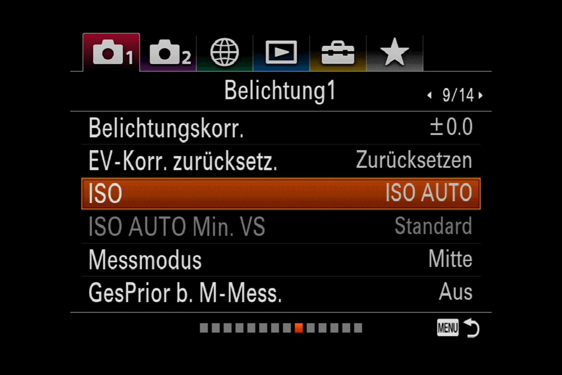 Sony Alpha 7R III Menüsystem: Belichtung 1, GesPrior b. M-Mess.