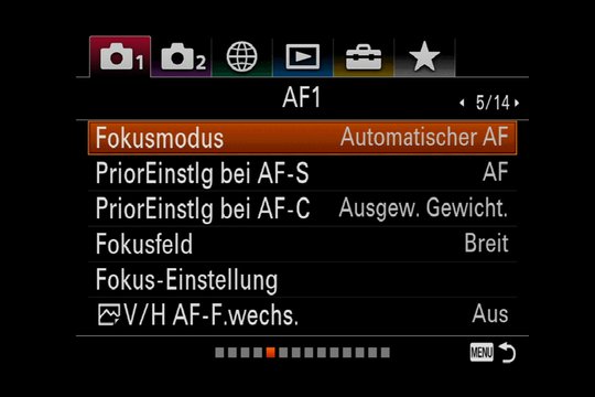 Sony Alpha 7R III Autofokus: AF-Menü 1.