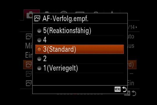 Sony Alpha 7R III Autofokus: AF-Verfolgungsempfindlichkeit bestimmen.