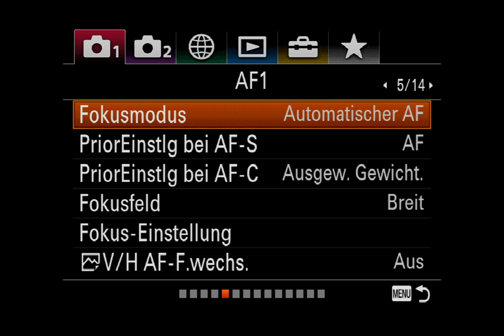 Sony Alpha 7R III Autofokus: AF-Menü 1.