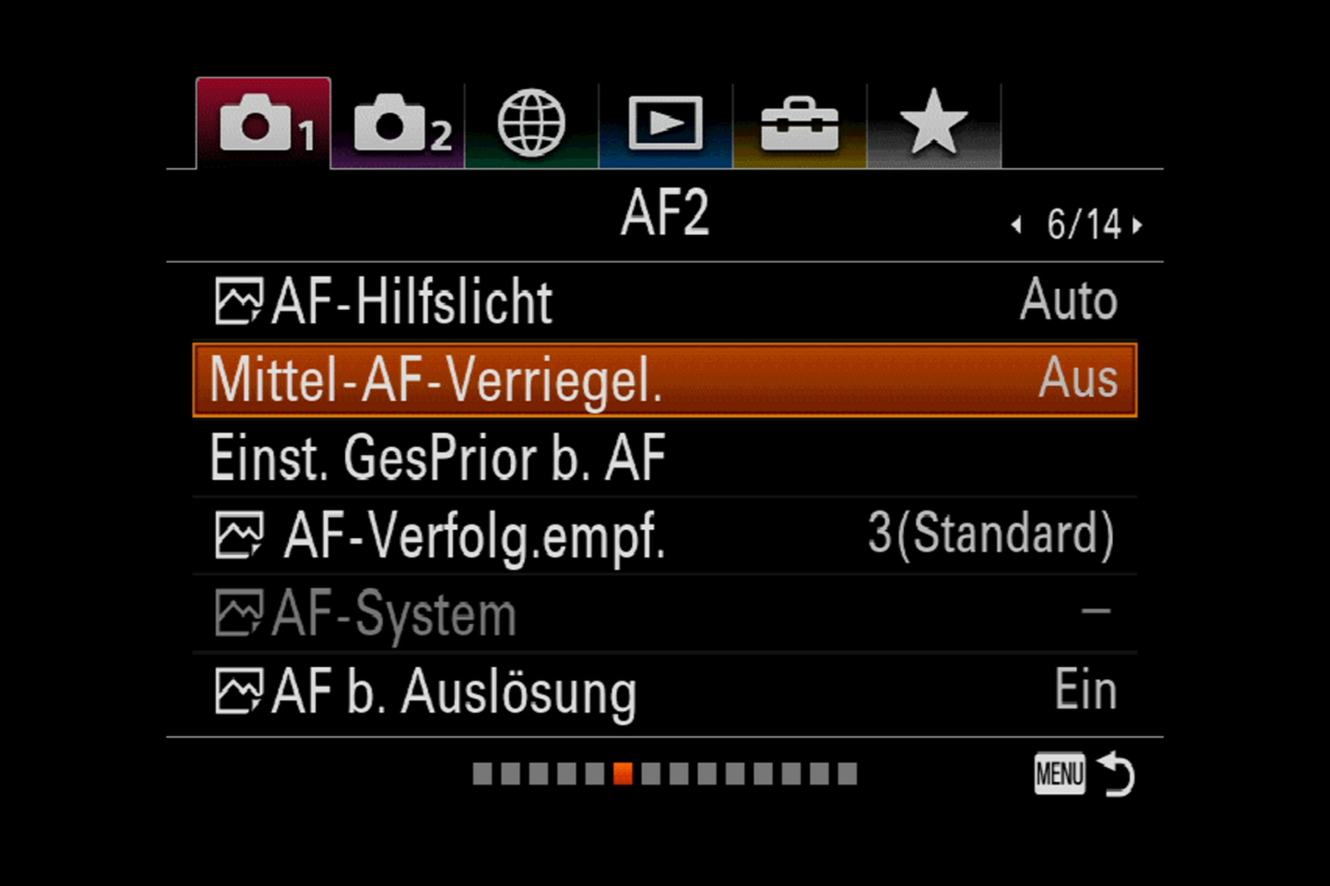 Sony Alpha 7R III Autofokus: AF-Menü 2.