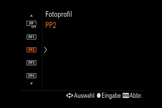 Sony Alpha 7R III Videofunktionen: Die Bildprofile für die Videoeinstellungen sind unter dem Kamera-1-Symbol bei den Fotoprofilen zu finden.