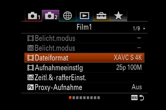 Sony Alpha 7R III Videofunktionen: Die Filmeinstellungen befinden sich im Fotomenü 2.