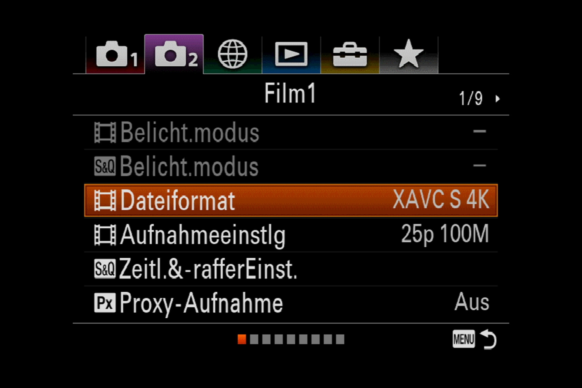 Sony Alpha 7R III Videofunktionen: Die Filmeinstellungen befinden sich im Fotomenü 2.